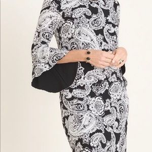 Black and white Paisley dress with bell sleeve